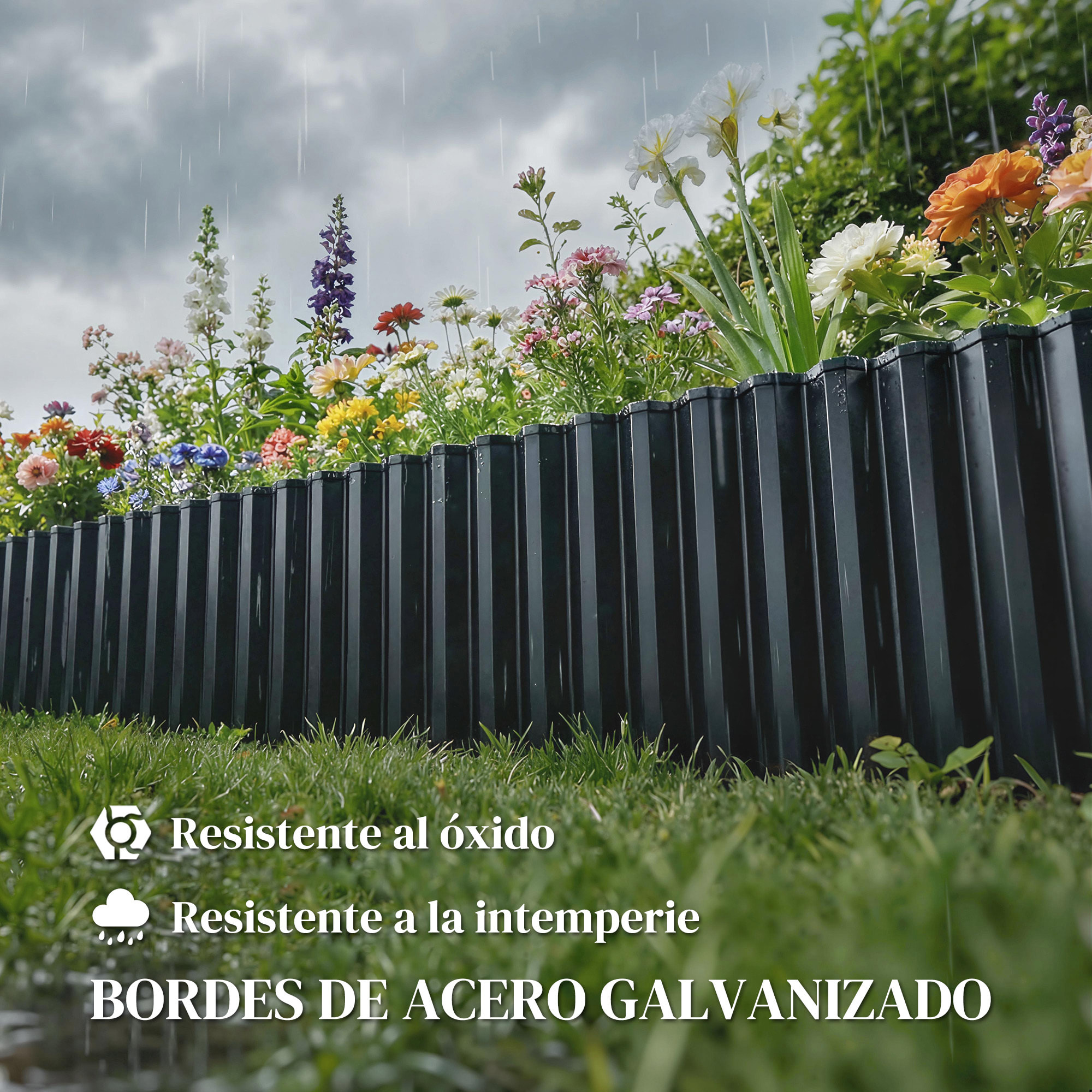 Valla de Jardín Metálica, 650x20 cm, Valla de Jardín Exterior de Acero Galvanizado Corrugado Resistente, Fácil de Instalar, para Huerto, Patio, Terraza, Césped, Gris Oscuro