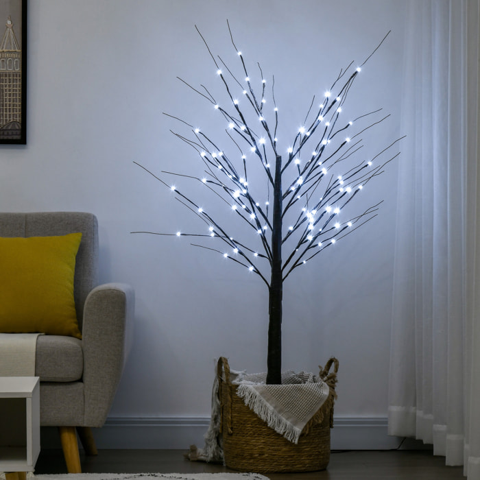 Árbol de Abedul Artificial 150 cm, Lámpara de Árbol con 96 Luces LED Blanco Frío, Nieve Falsa, Base Metálica, Decoración Navideña para Fiestas, Cumpleaños, Interiores, Marrón