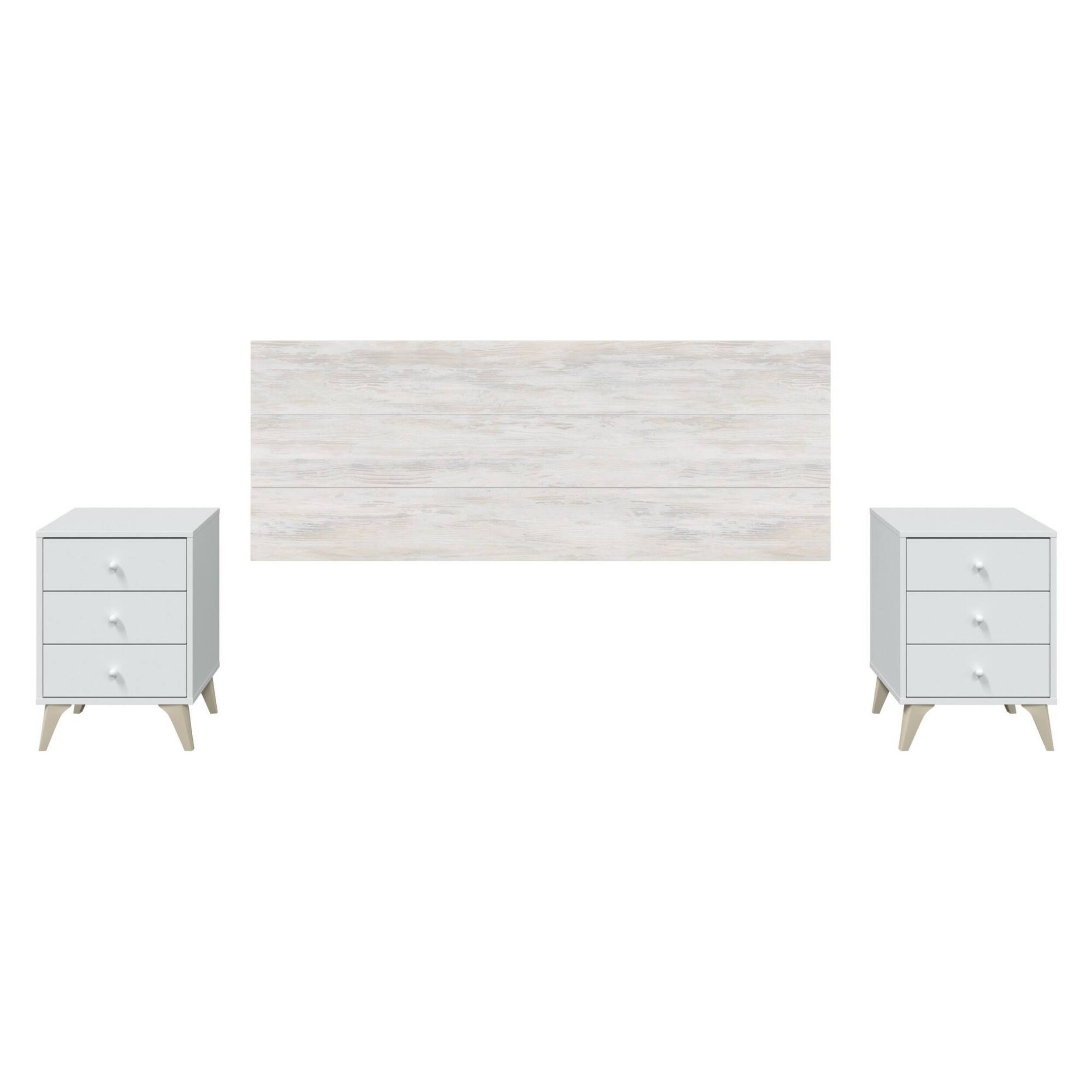 Testiera letto Wallis, Spalliera, Testata per camera da letto, Poggiatesta, 160x3 h60 cm, Bianco e Bianco anticato