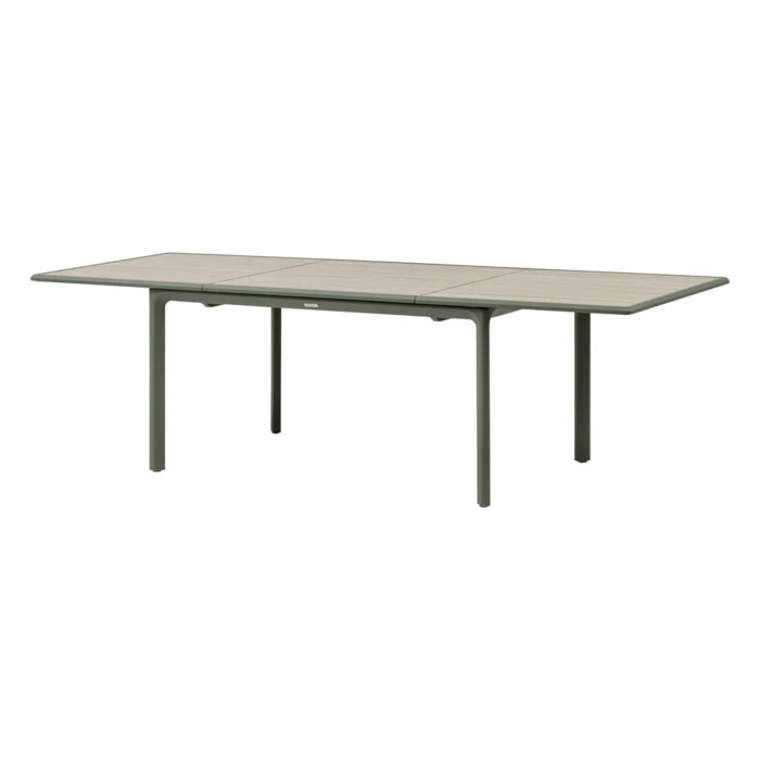 Table de jardin "Dilors" effet bois lin & vert laurier 10 places en aluminium