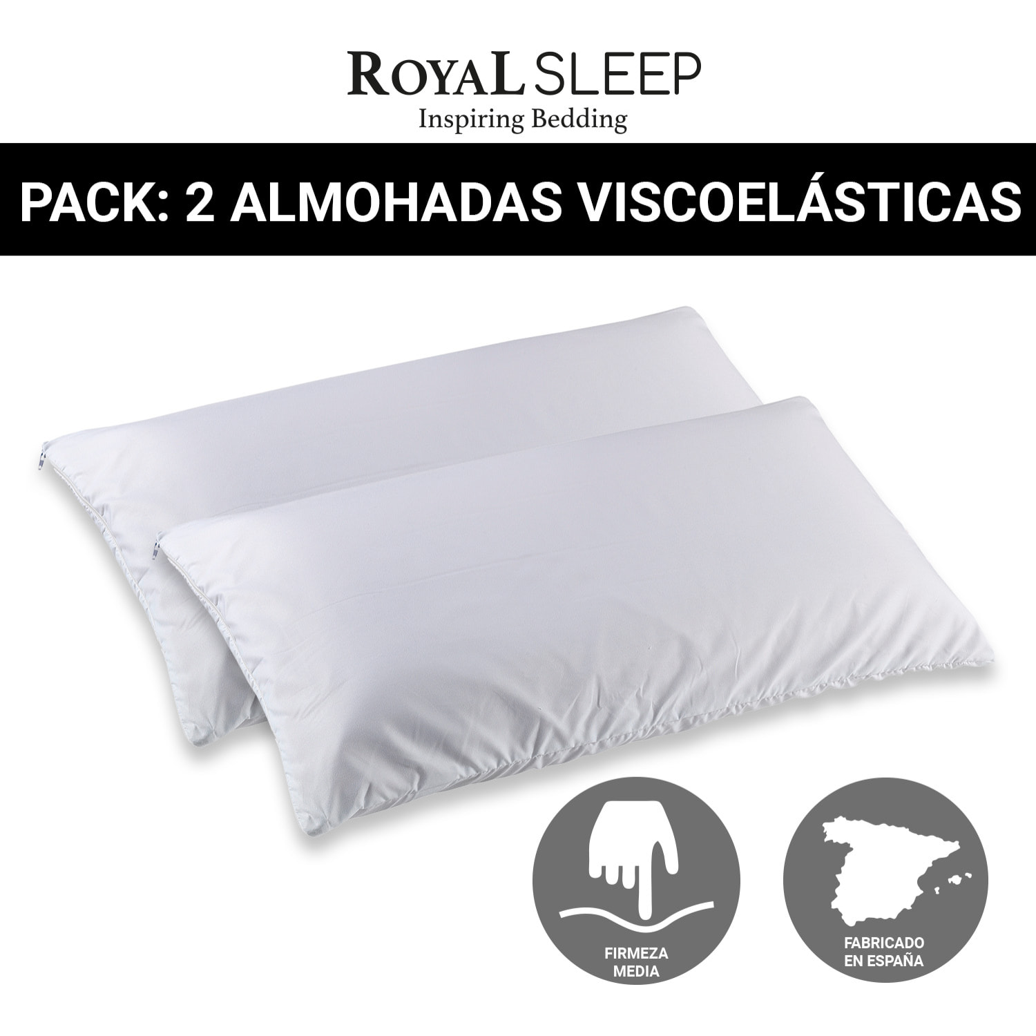 Pack 2 Almohadas Viscoelásticas Firmeza Media Adaptabilidad Total Fabricadas en España · ROYAL SLEEP