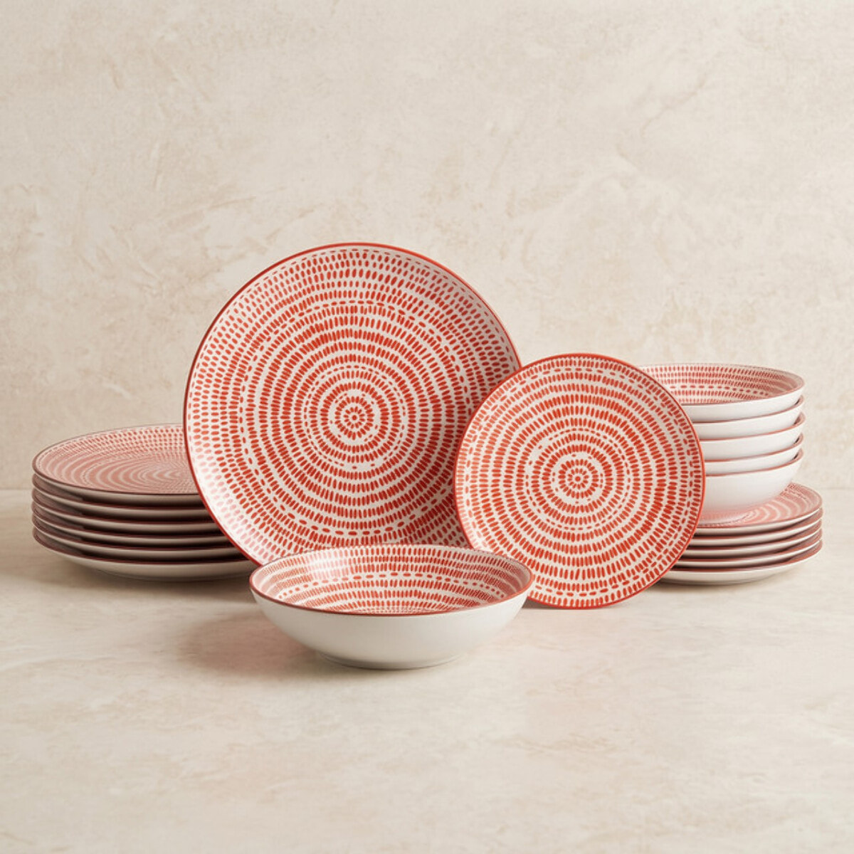 Servizio piatti 18 pezzi decoro concentrico in porcellana - Arancione