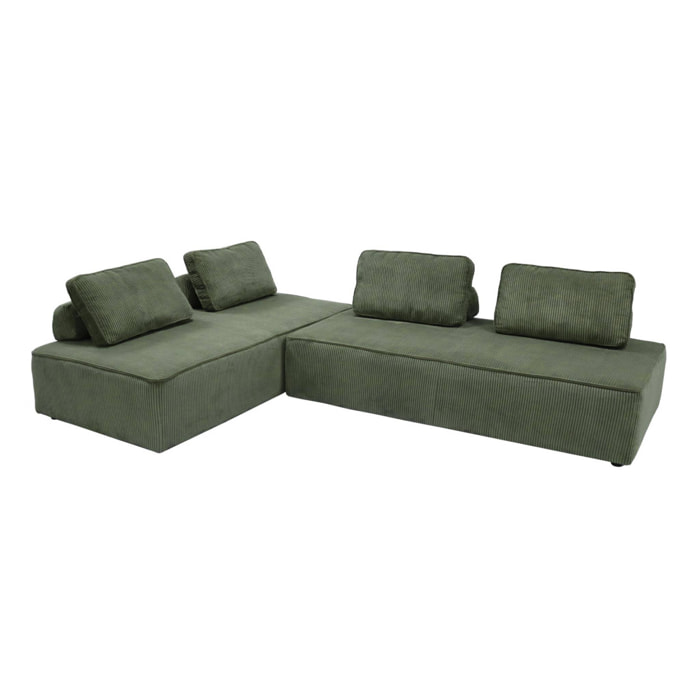 Lot de 2 chauffeuses LAO 2 places pour canapé modulable velours côtelé vert. L 180 x P 90 x H 78cm