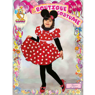 Abito Costume Carnevale Topina Di Cuori Rosso Nero Bambina