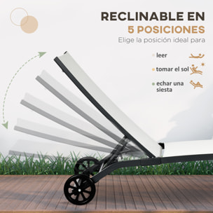 Juego de 2 Tumbonas Reclinables de Jardín Sillas de Aluminio con Respaldo Ajustable de 5 Niveles y Ruedas 165x66x102 cm