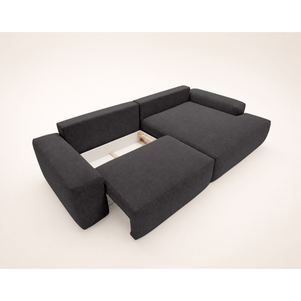 Tama - Canapé d'angle droit 4 places convertible avec coffre en tissu - Gris