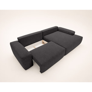 Tama - Canapé d'angle droit 4 places convertible avec coffre en tissu - Gris