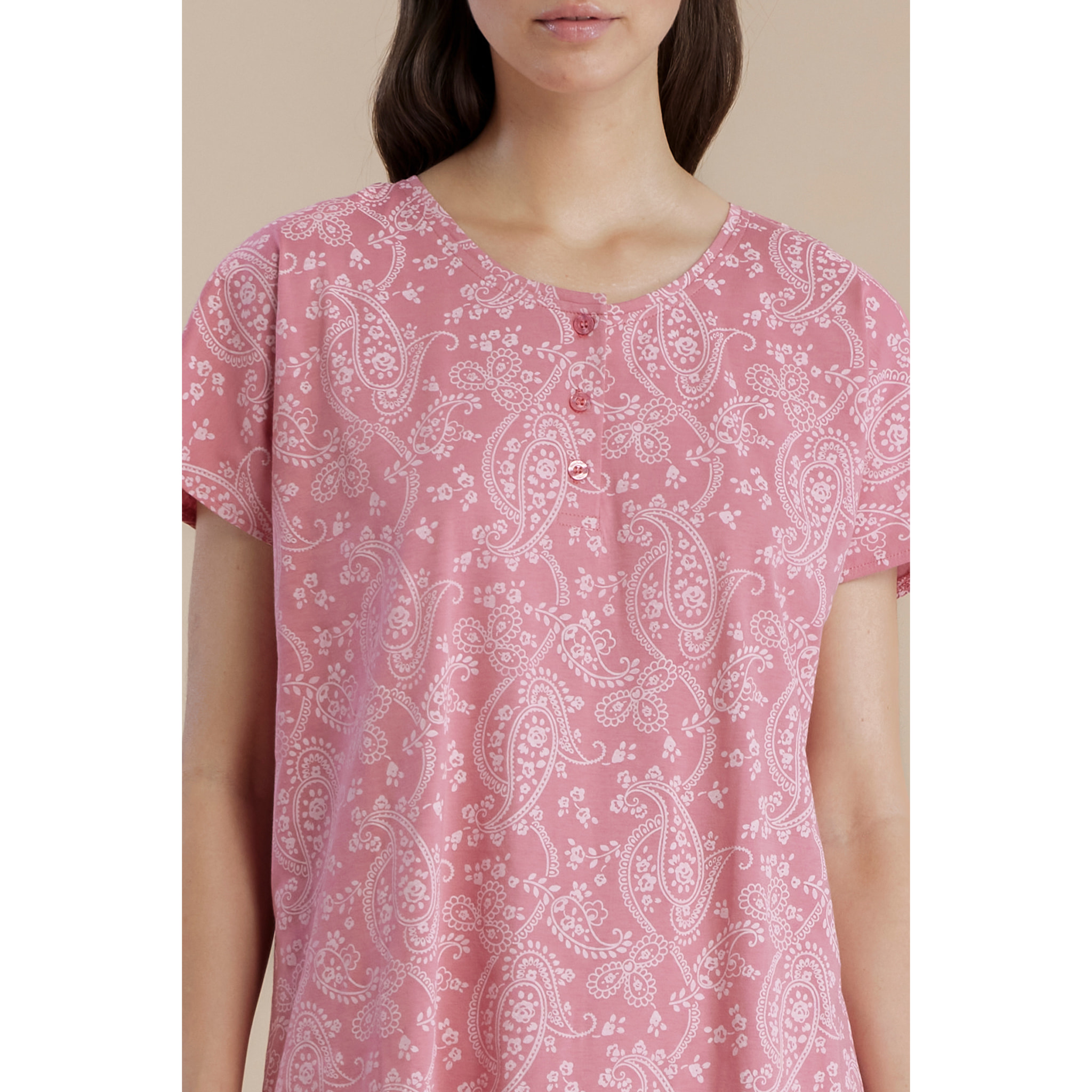 Camicia da notte donna manica corta collo 3 bottoni articolo cachemire Noidinotte