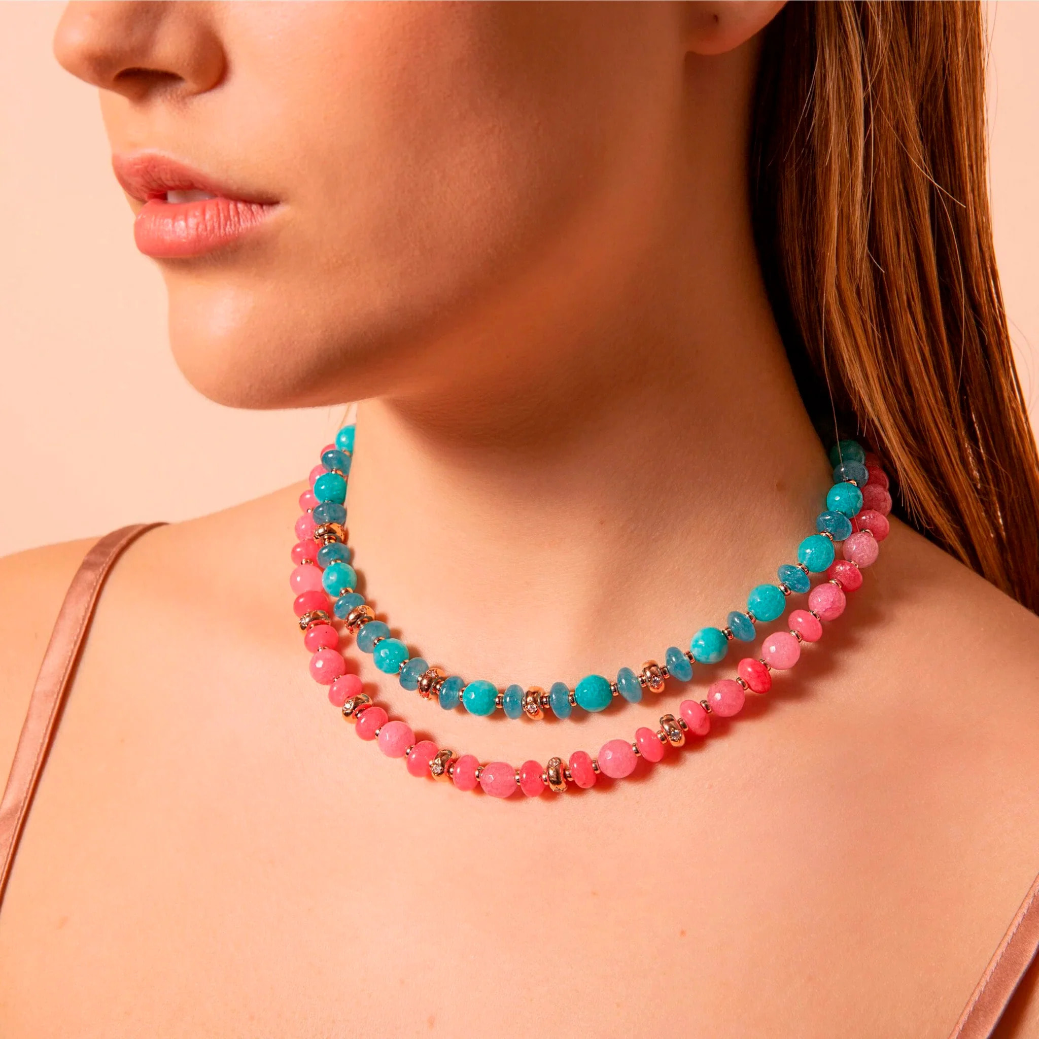 Collana Girocollo con Rondelle Étoile e Pietre Naturali di Quarzite Blu