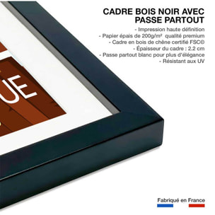 Poster retro la fondue savoyarde Affiche + cadre en bois - Noir