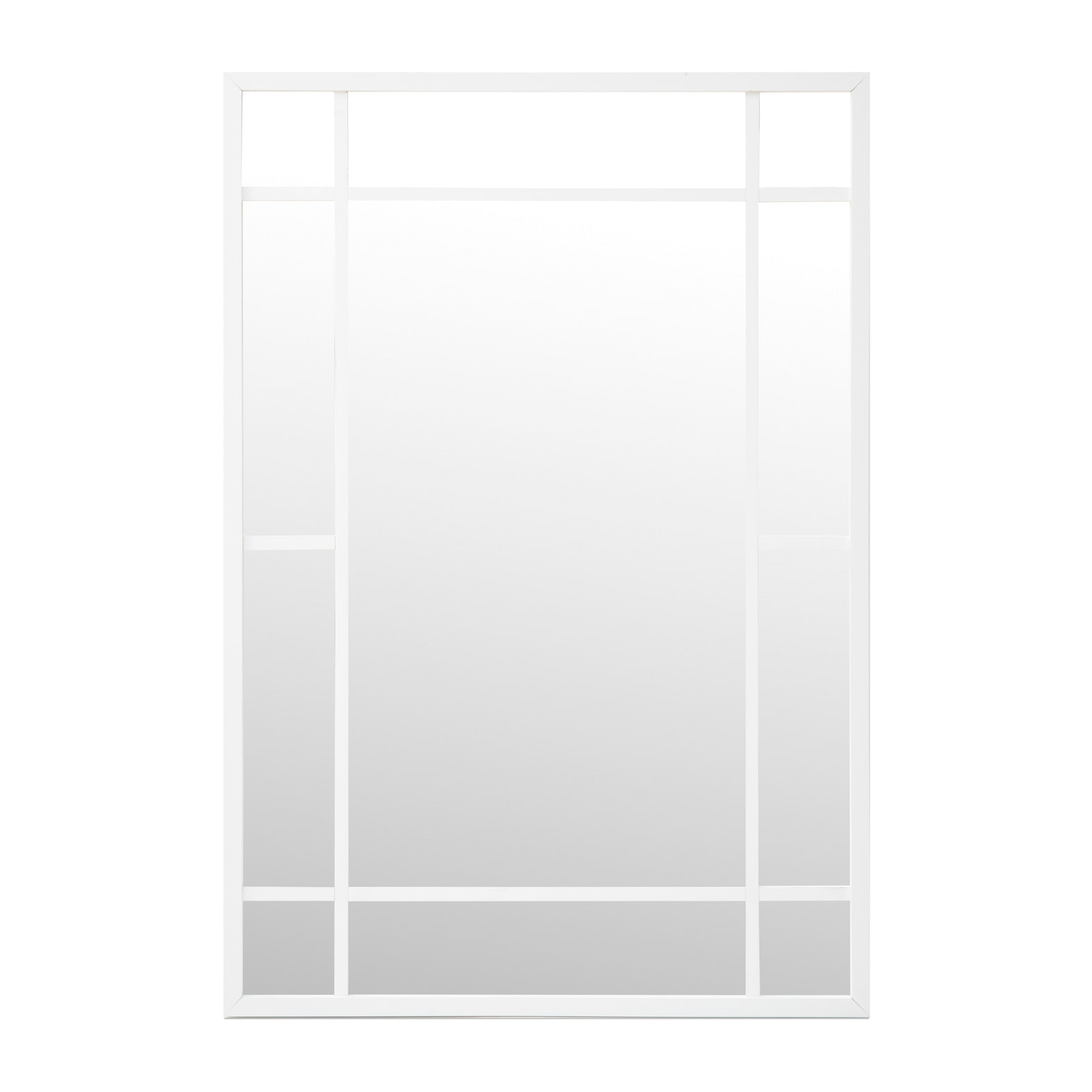 Miroir mural rectangulaire de type fenêtre en bois avec une ton blanc Hauteur: 99.6 Longueur: 69.7 Largeur: 1.4