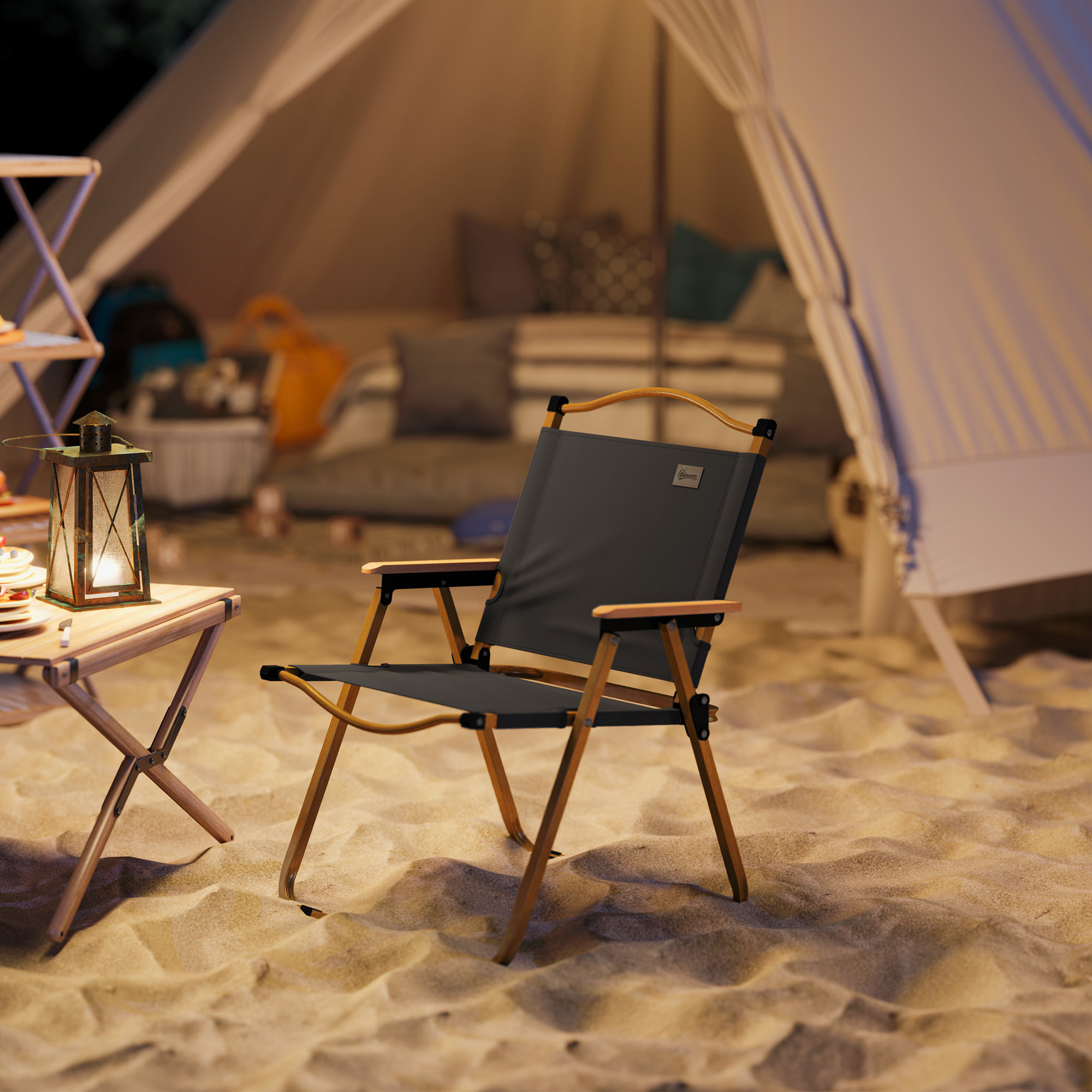 Chaise de plage camping pliante - poignée - structure acier oxford gris