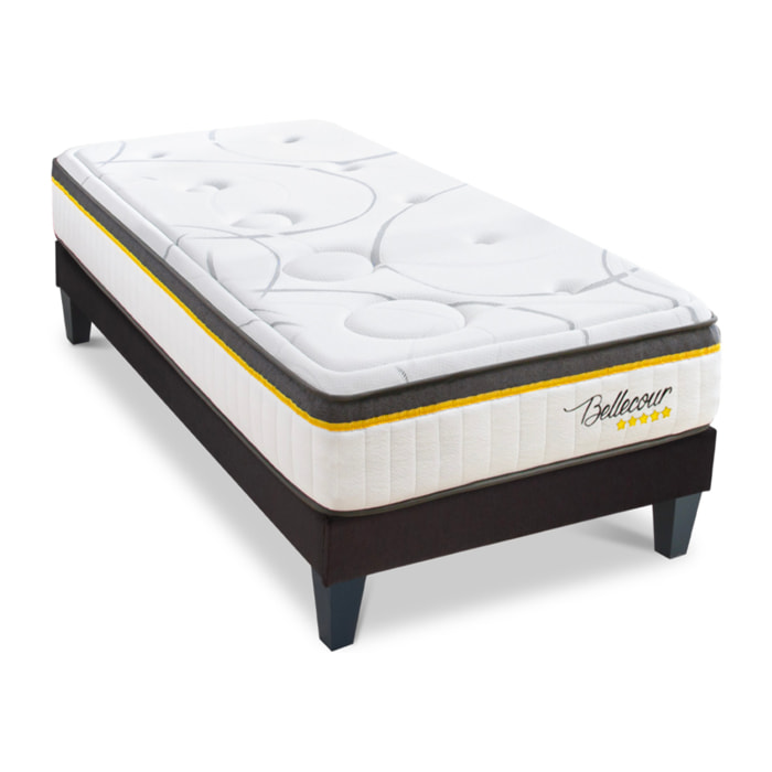Ensemble Matelas Bellecour 3.0 & Sommier KIT15, Mémoire de Forme et Ressorts Ensachés, 30 cm, technologie Tri-Lattes, Soutien Ferme