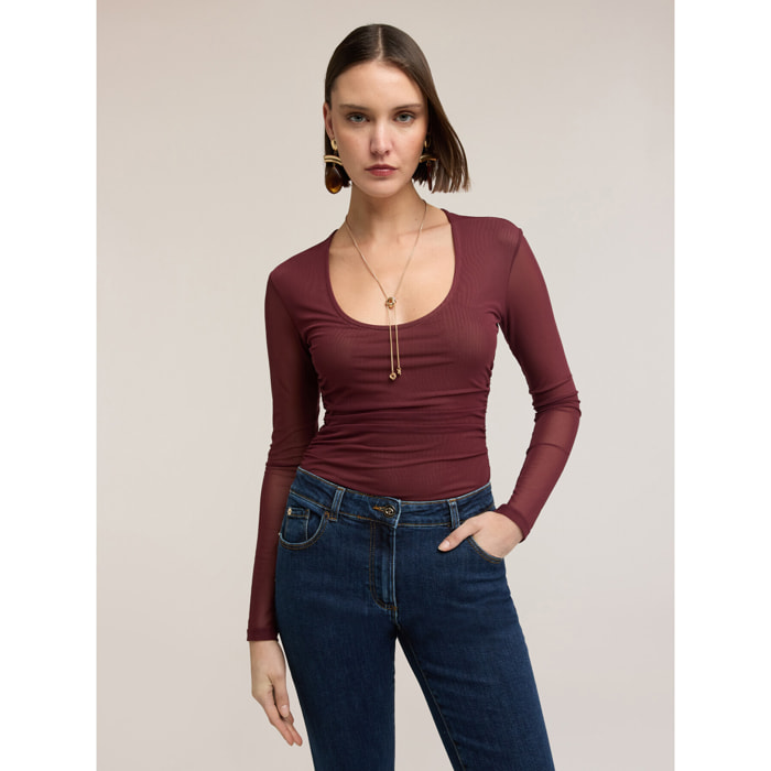 Motivi - Camiseta de manga larga en tul - Burgundy