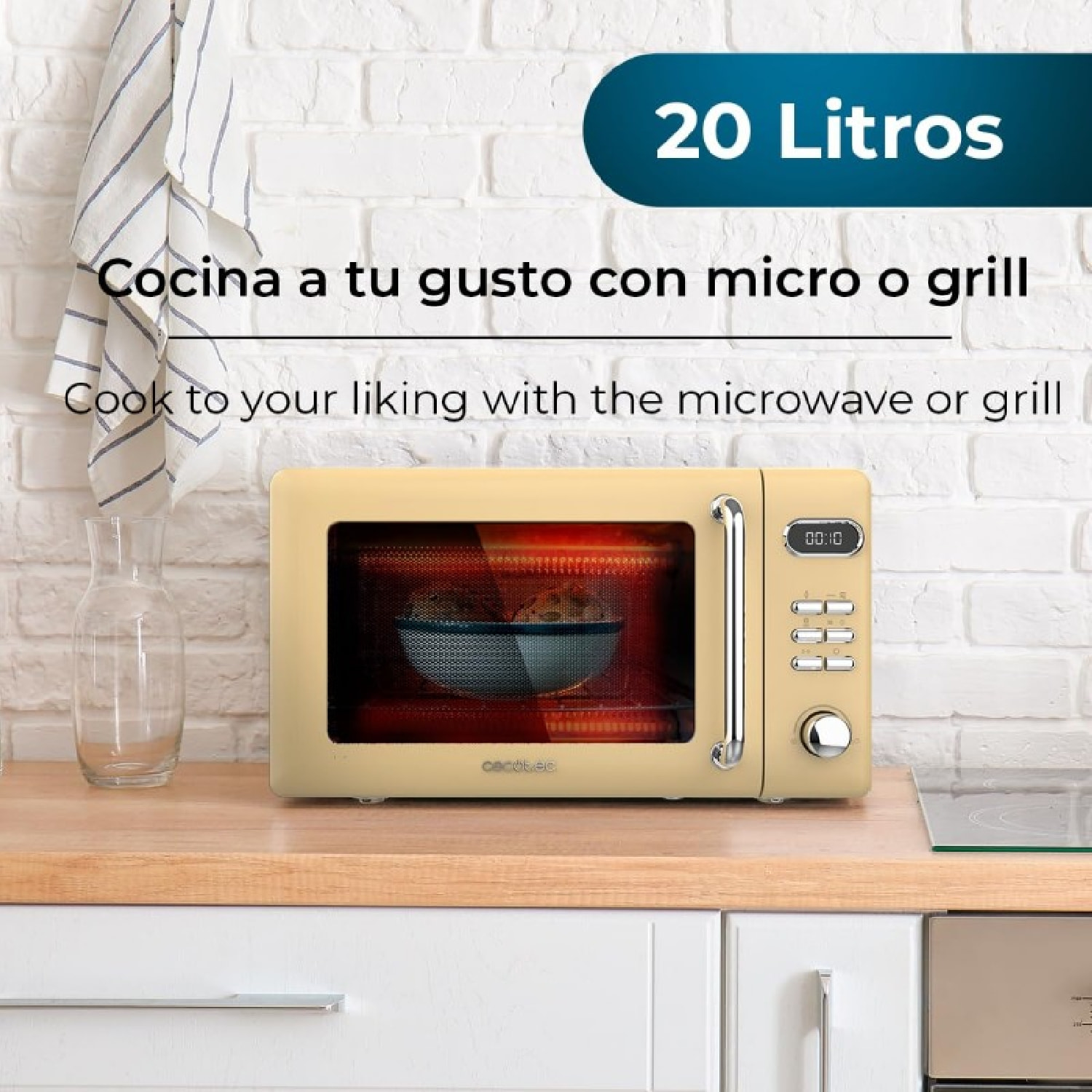 Cecotec Micro-Ondes Digital avec Grill Proclean 5110 Retro Jaune. 20 L, 700 W en