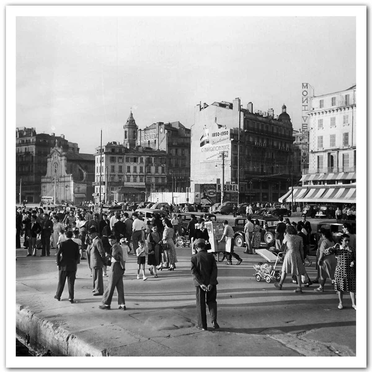 Affiche Marseille - Quai des Belges, Scène de vie en 1948 Affiche seule