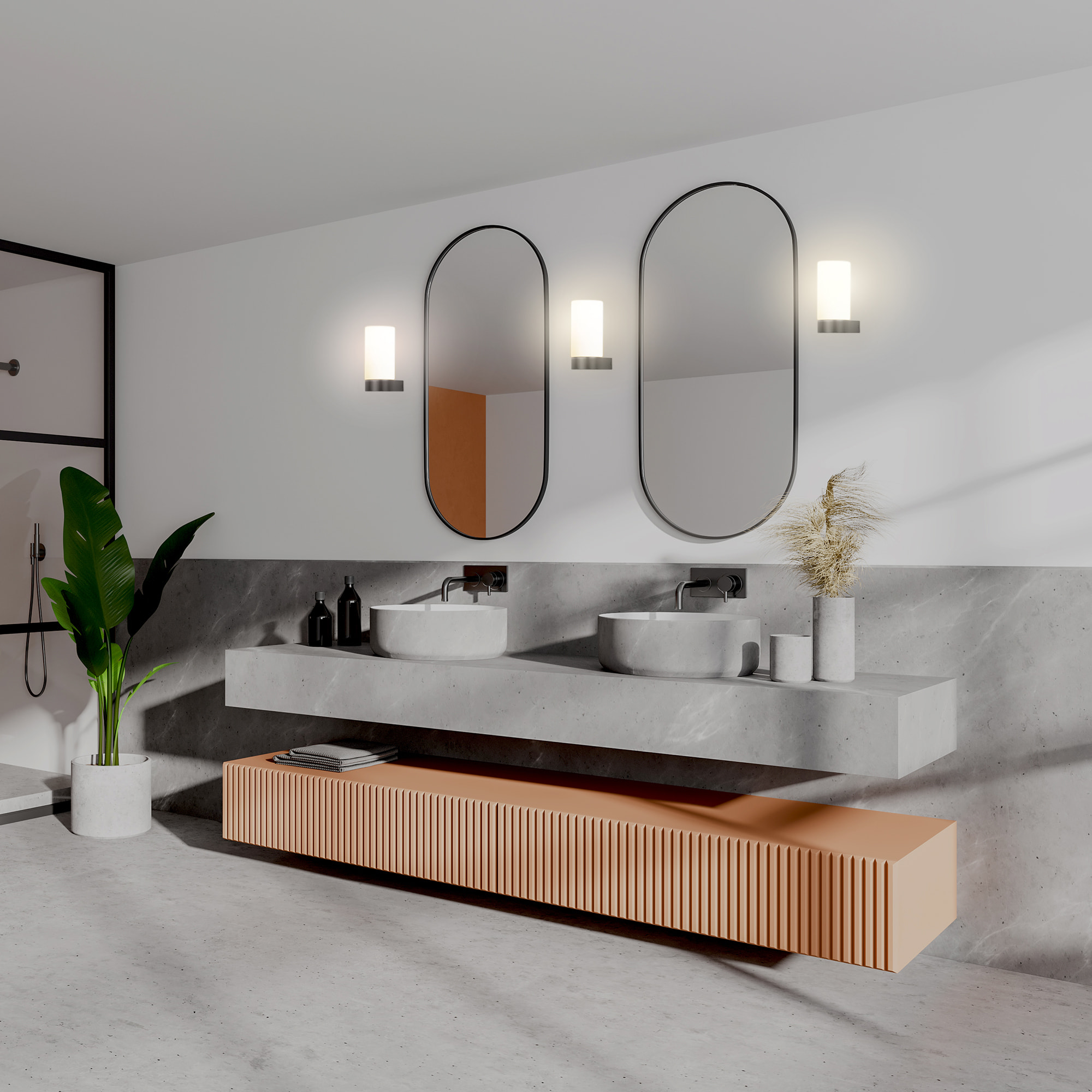 Forlight Metà - Aplique de Pared para Baño con IP44 para Bombilla E14 Fabricado en Aluminio Negro y Difusor de Cristal Opal