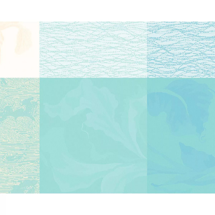 Set pur coton enduit motif jacquard Mille iris d'eau aqua