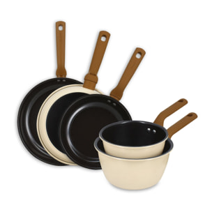 Batterie de cuisine 5 pièces en avier carbone beige  PRATICOOK