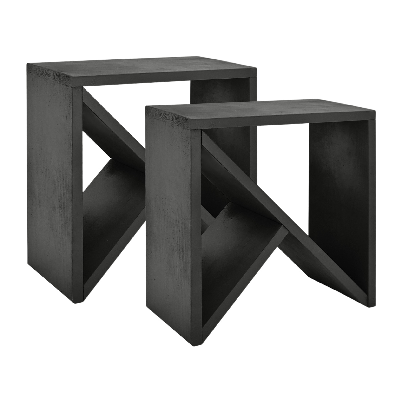 Pack 2 tables en bois massif noir en différentes tailles