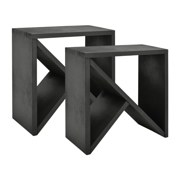 Pack 2 tables en bois massif noir en différentes tailles