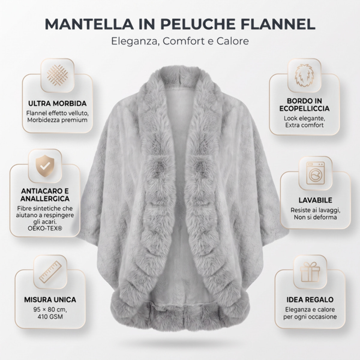 Mantella effetto flanella in fibre sintetiche - Grigio