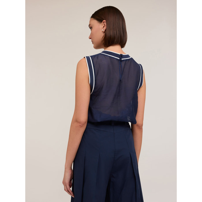 Motivi - Top misto lyocell con bordi a coste - Blu