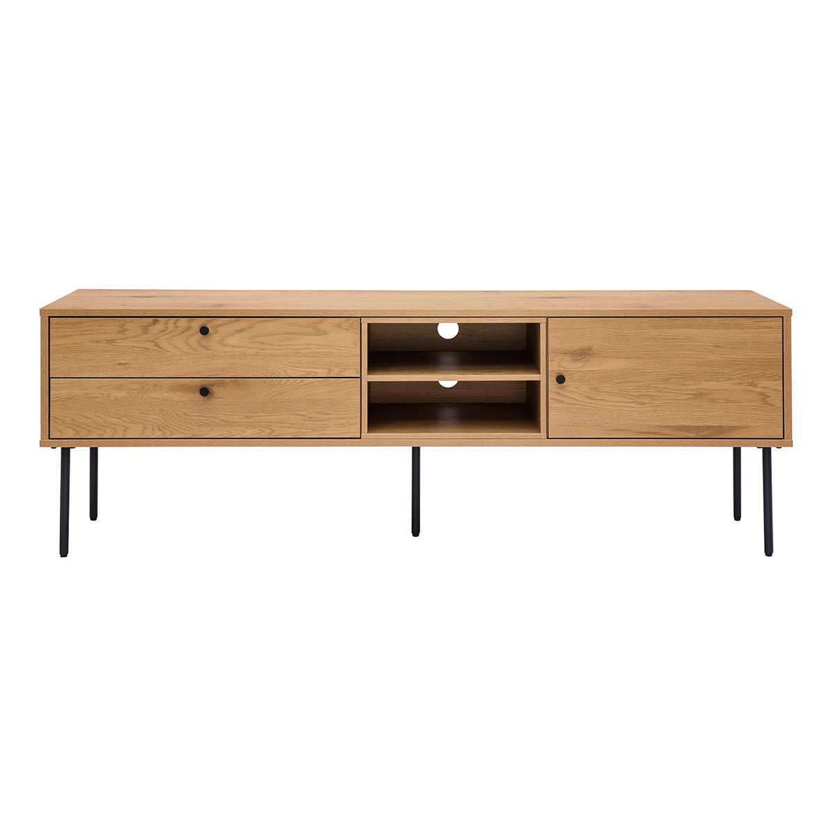 Meuble TV finition en bois clair chêne et métal noir L160 cm PERNELLE
