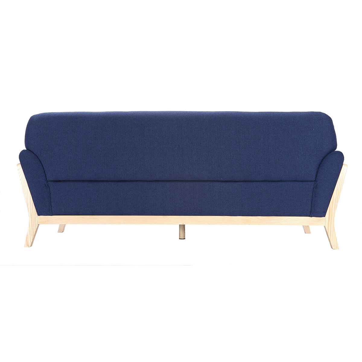 Canapé scandinave 3 places en tissu bleu foncé et bois clair YOKO