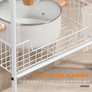 Estante de Cocina con Ruedas de Acero Carro de Almacenamiento de 4 Niveles Estantería para Microondas para Baño Salón Comedor 42x34x114,5 cm Blanco