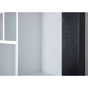 Libreria a parete con 9 vani contenitori, in laminato bianco e nero, cm 90.50x13.7x67