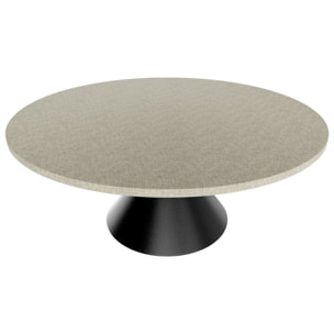 Graal Black - Tavolo Rotondo Ø120 cm Base a Doppio Cono Nero in Metallo e Top in Legno Grigio Testurizzato