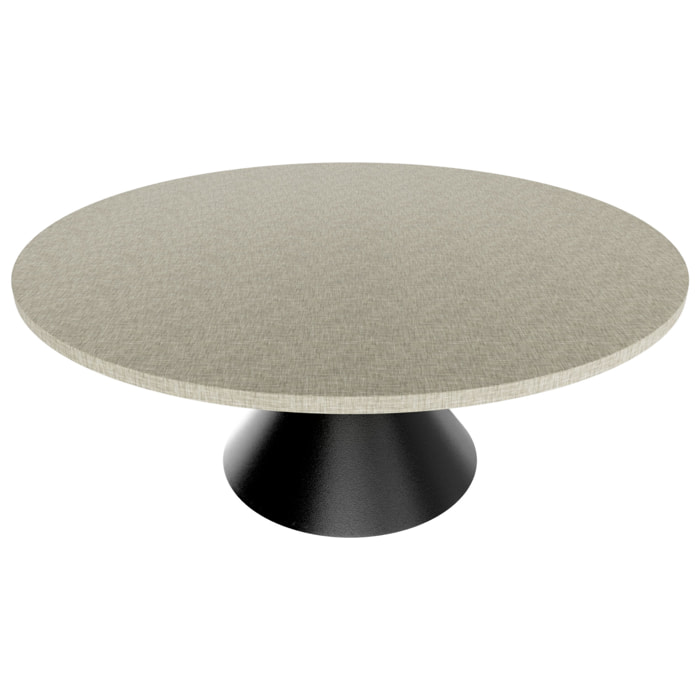 Graal Black - Tavolo Rotondo Ø120 cm Base a Doppio Cono Nero in Metallo e Top in Legno Grigio Testurizzato