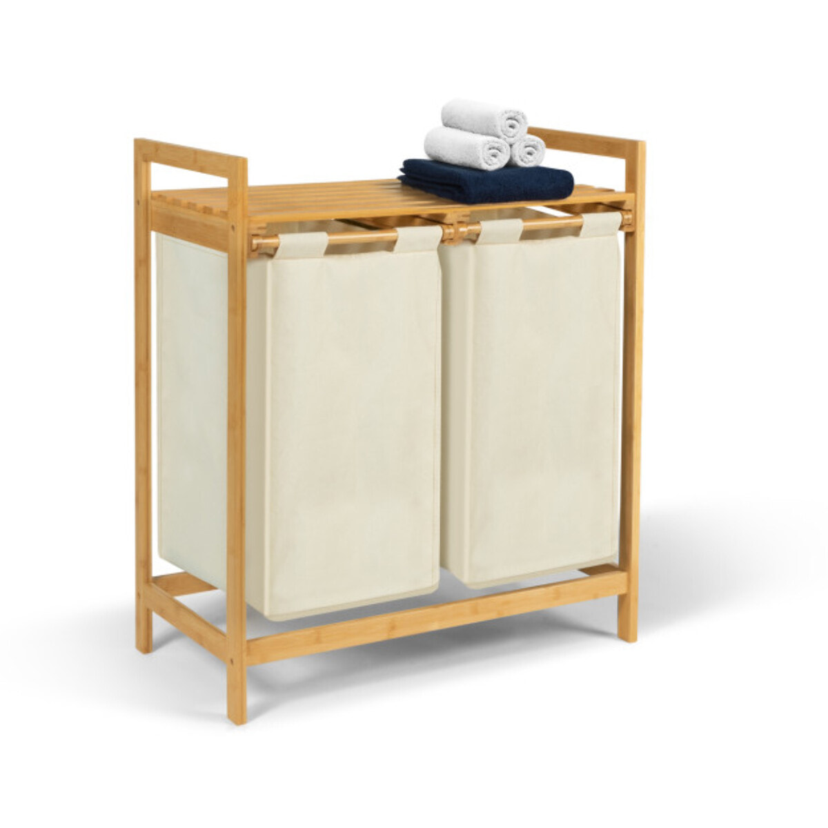 Panier à linge Maya 2 compartiments en bambou beige