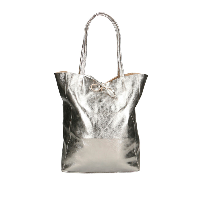 Chicca Borse - Borsa a Spalla Shopper Donna in Vera Pelle - Colore Argento