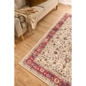 OTTOMAN - Tapis à poils courts doux à motif arabesque beige