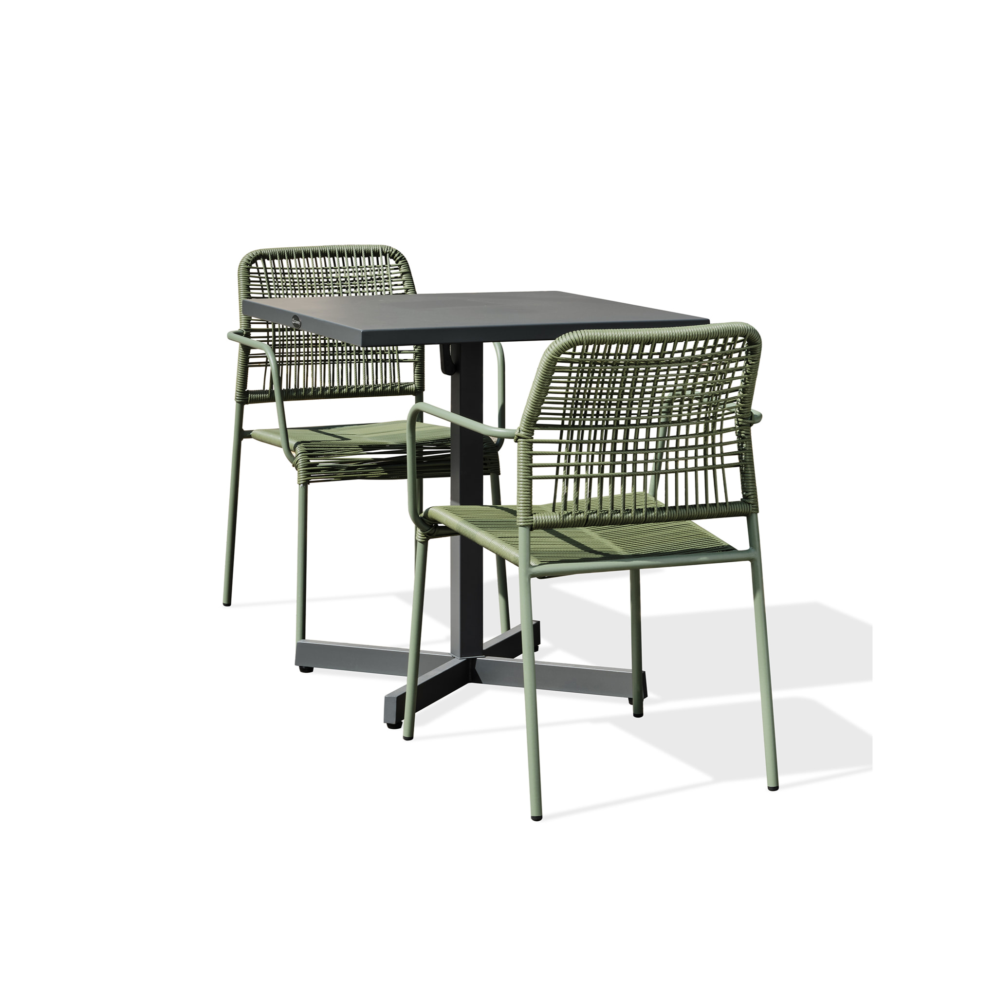 LOUISE - Ensemble repas de jardin 2 places en acier gris anthracite