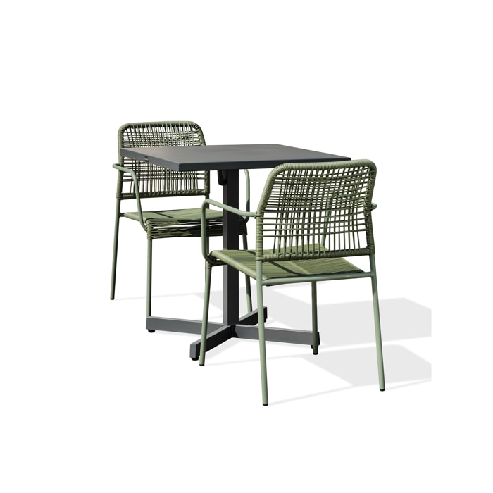 LOUISE - Ensemble repas de jardin 2 places en acier gris anthracite