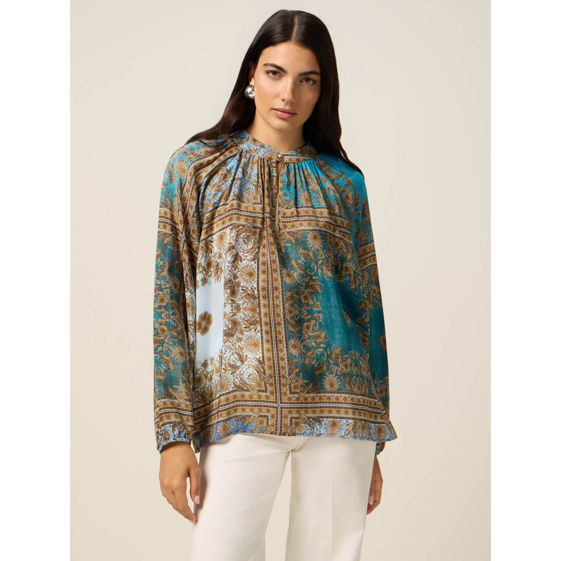 Oltre - Blusa de viscosa estampada - Light - blue