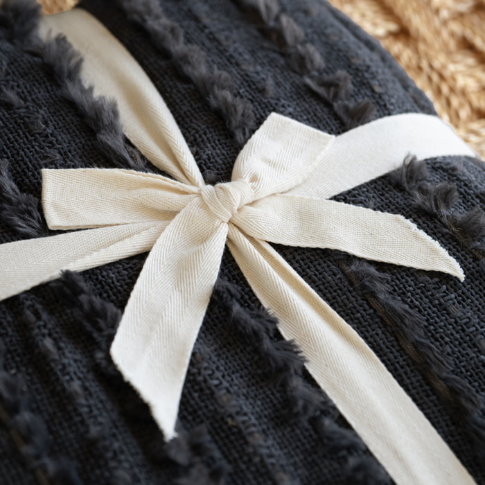 Plaid en chenille texturée avec franges - Gris anthracite