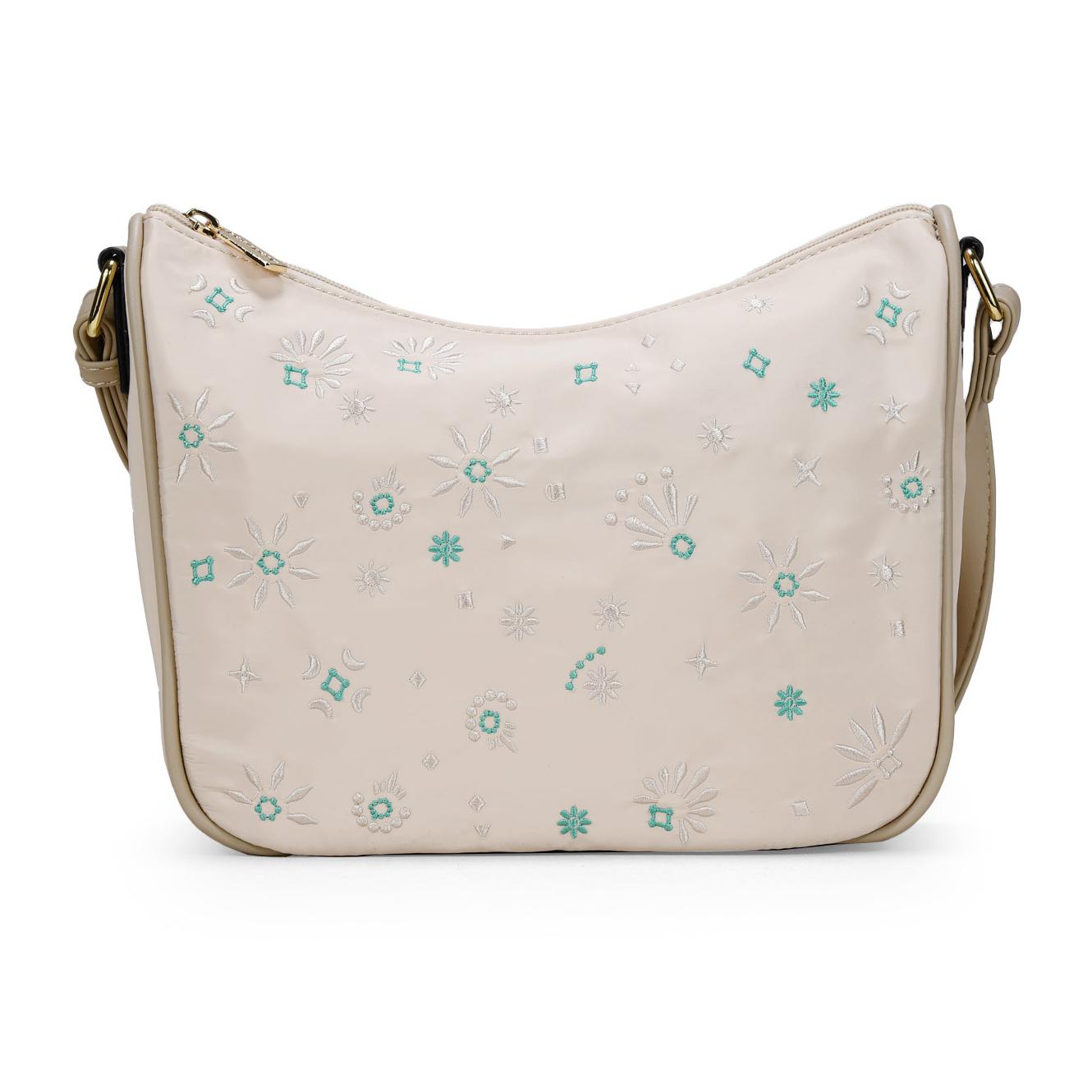 Bolso bandolera beige con bordado