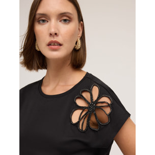 Motivi - T-shirt con cut-out floreale - Nero