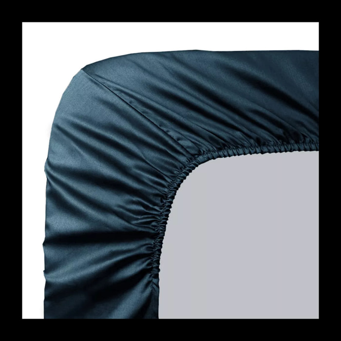Drap housse b50 satin de coton uni bleu Ava uni bleu nuit