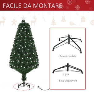 HOMCOM Albero di Natale Artificiale con Luci LED e Fibre Ottiche e Base in Metallo Pieghevole 150cm - Verde