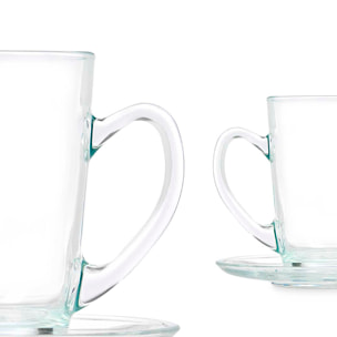 PACK 6 TAZAS VIDRIO CAFE CON LECHE 200ML CON PLATO