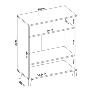 Credenza Varatella, Buffet dispensa da soggiorno, Madia da salotto moderna a 2 ante, 80x40h102 cm, Bianco e Rovere