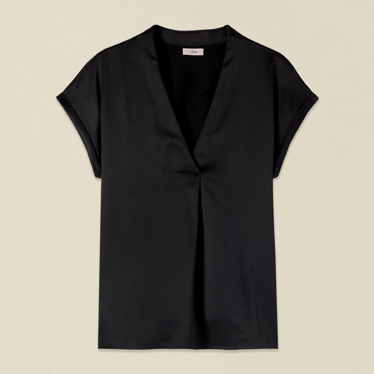 Oltre - T-shirt bimaterica scollo a V - Nero