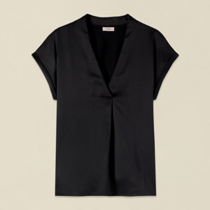 Oltre - T-shirt bimaterica scollo a V - Nero