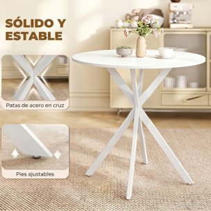 HOMCOM Mesa de Comedor Redonda, Mesa de Cocina Pequeña para 2 Personas, Estilo Moderno, Patas de Acero Cruzadas, para Comedor, Cocina, Salón, Ø80 cm, Blanco