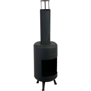 Caminetto da esterno in acciaio Darwin 100 cm, braciere a legna verticale con griglia interna, stufa outdoor resistente fino a 800°C, design industriale moderno, ideale per giardino terrazzo patio e balcone